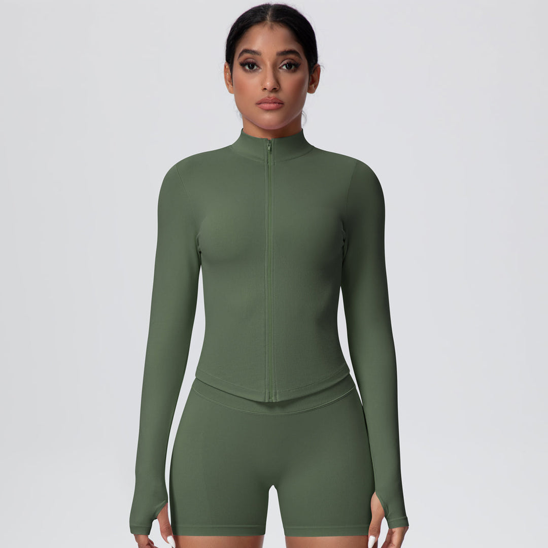 High-Stretch Zip-Up Jacket with Thumbholes