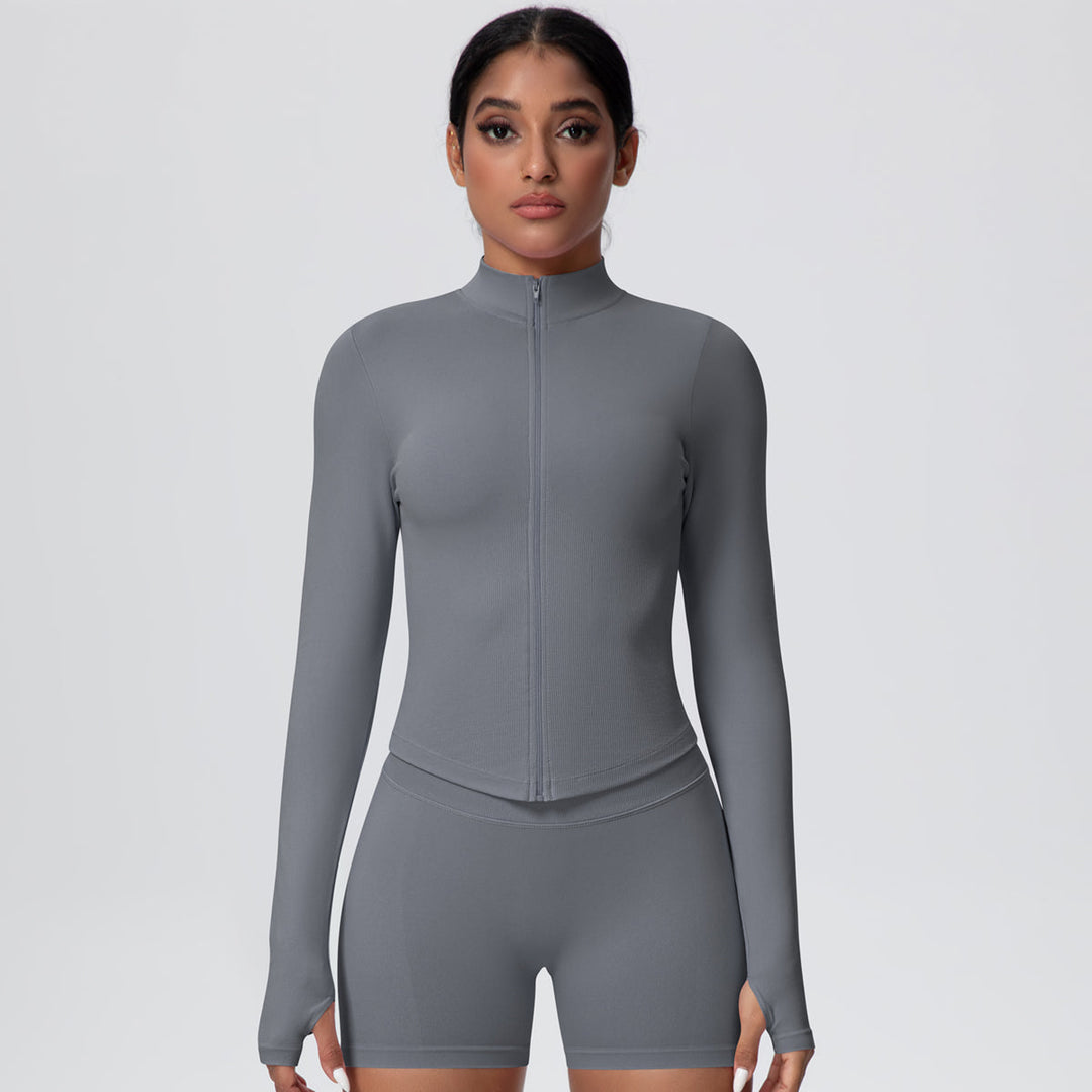 High-Stretch Zip-Up Jacket with Thumbholes