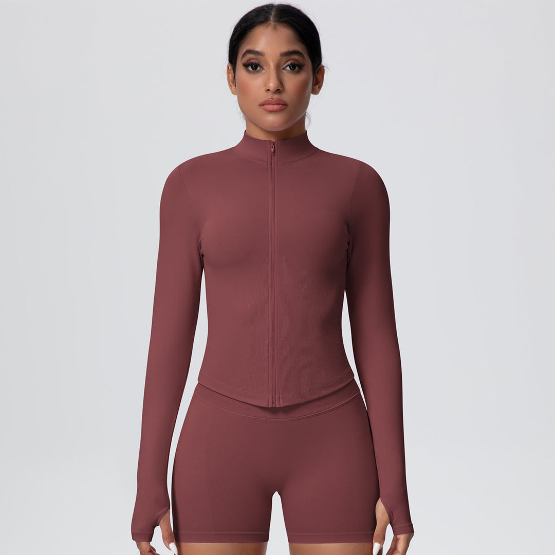 High-Stretch Zip-Up Jacket with Thumbholes