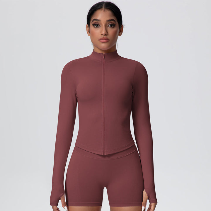 High-Stretch Zip-Up Jacket with Thumbholes