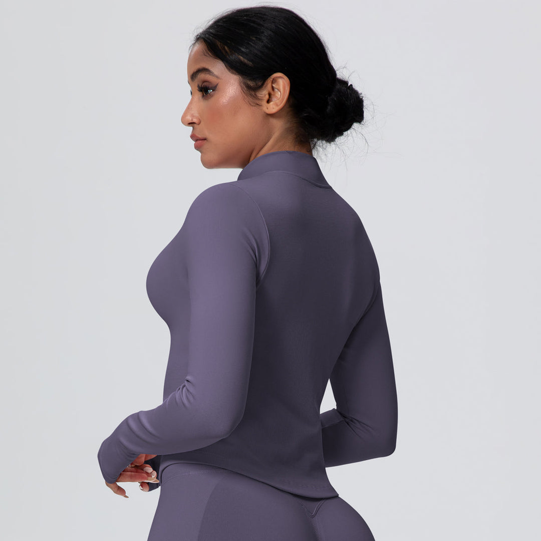 High-Stretch Zip-Up Jacket with Thumbholes