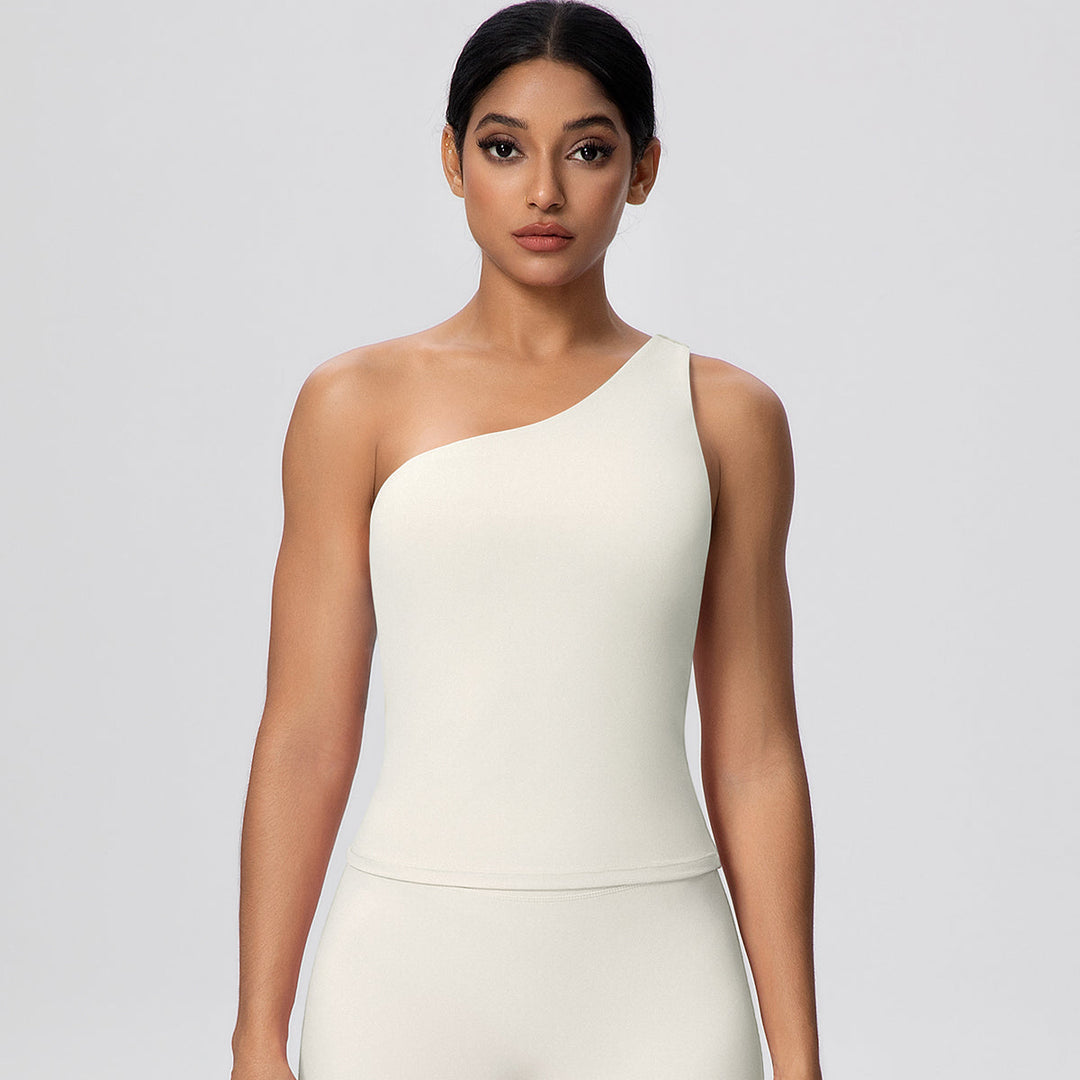 One-Shoulder Yoga Tank Top with Built-in Bra