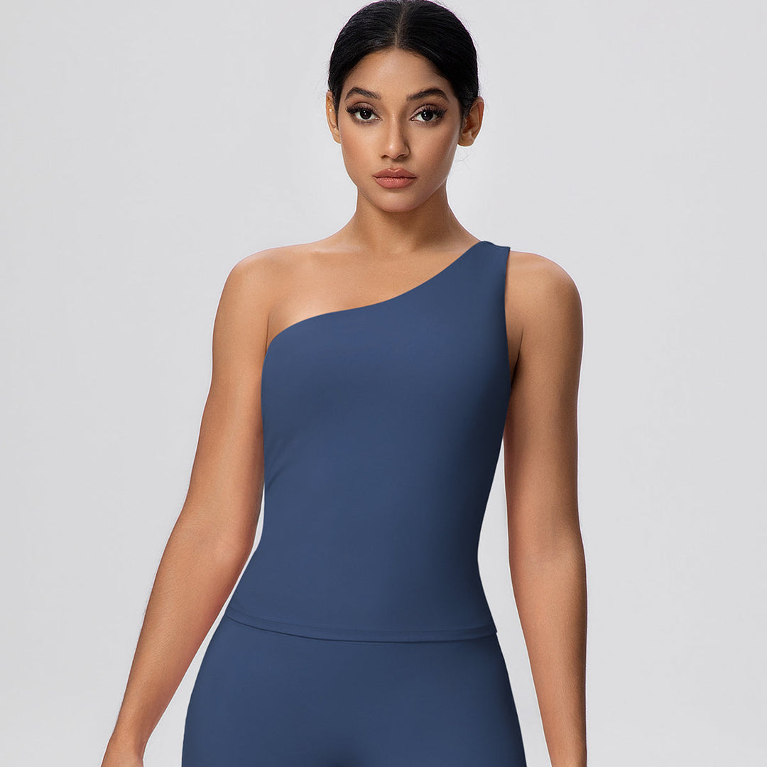 One-Shoulder Yoga Tank Top with Built-in Bra