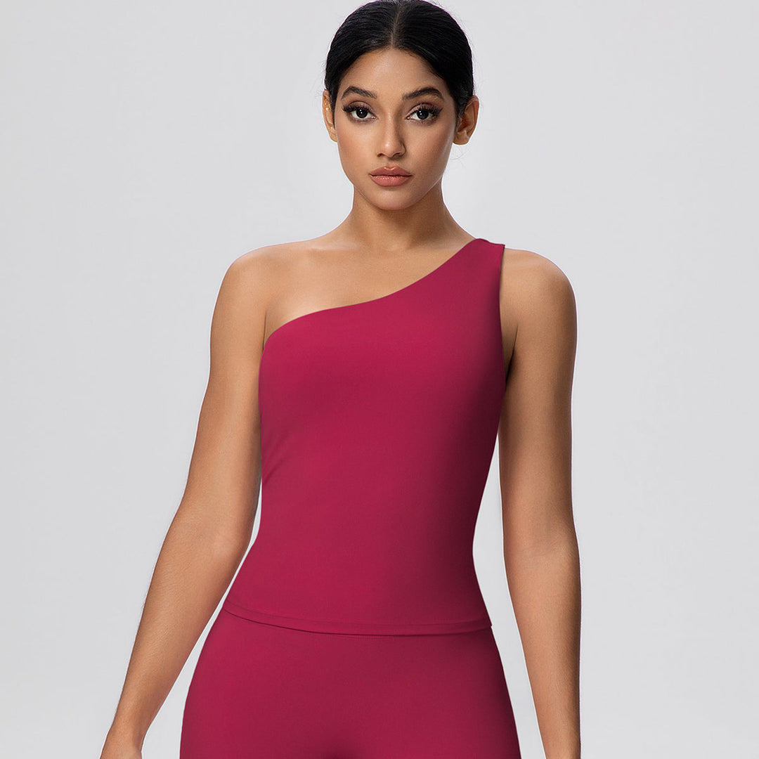 One-Shoulder Yoga Tank Top with Built-in Bra