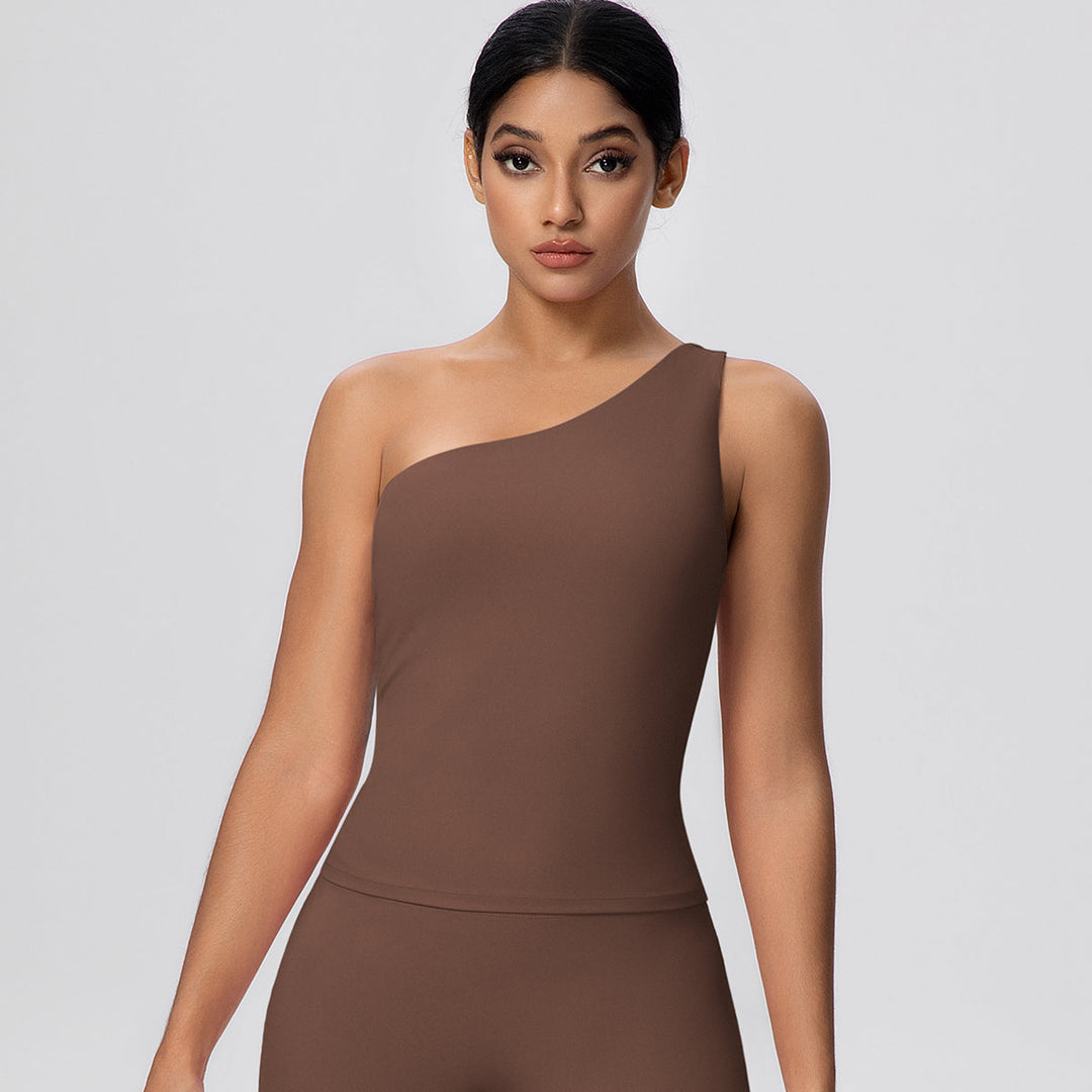 One-Shoulder Yoga Tank Top with Built-in Bra