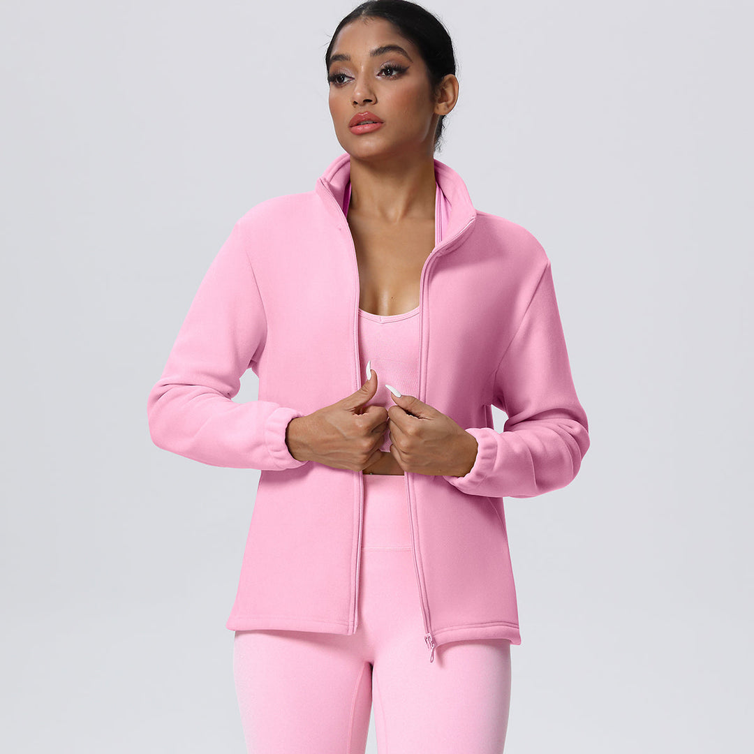 Fleece-Lined Zip-Up Jacket with Stand Collar