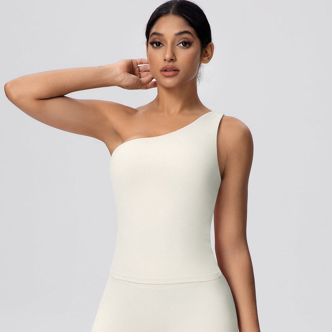 One-Shoulder Yoga Tank Top with Built-in Bra