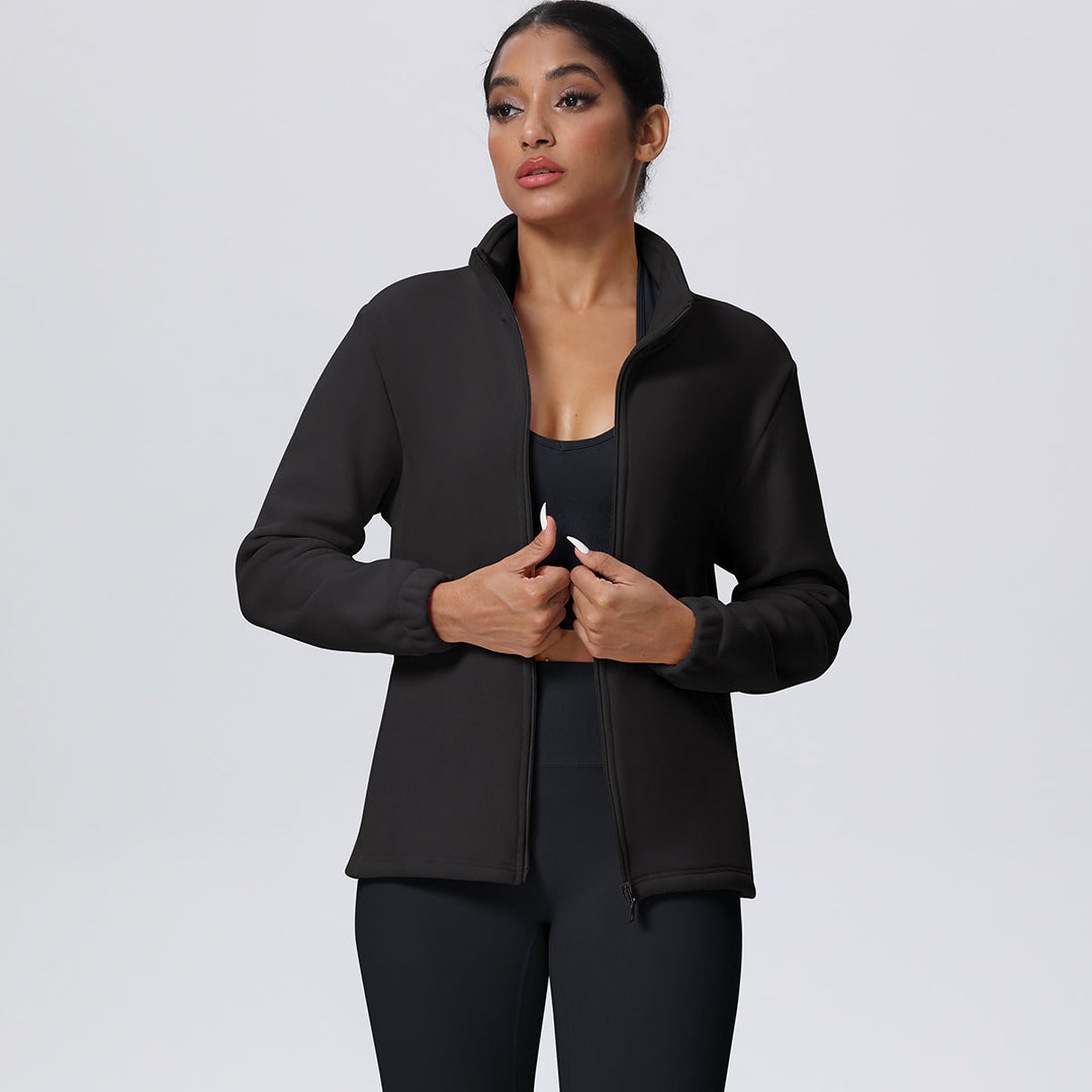 Fleece-Lined Zip-Up Jacket with Stand Collar