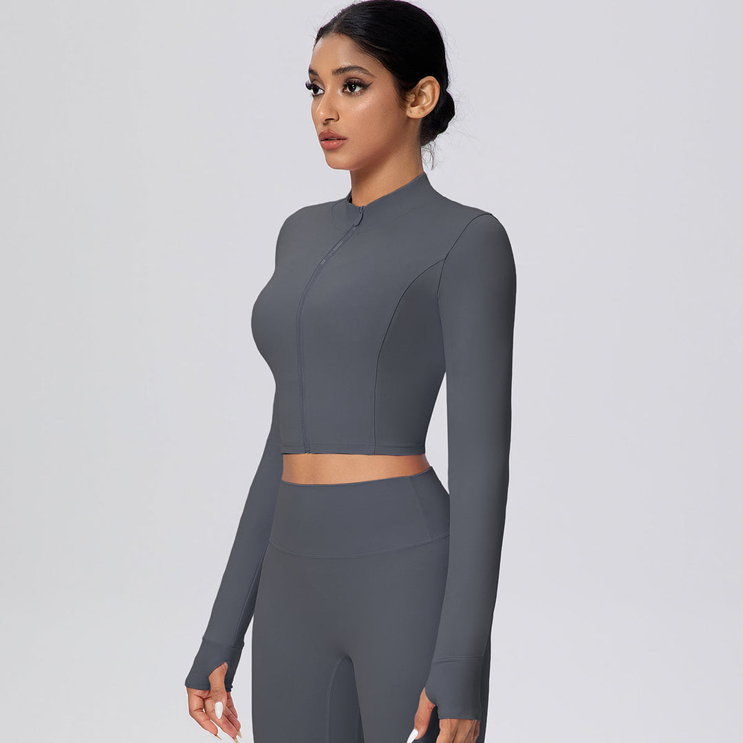 Cropped Zip-Up Long Sleeve Jacket