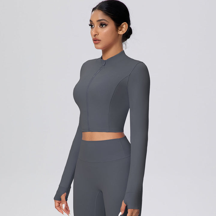 Cropped Zip-Up Long Sleeve Jacket