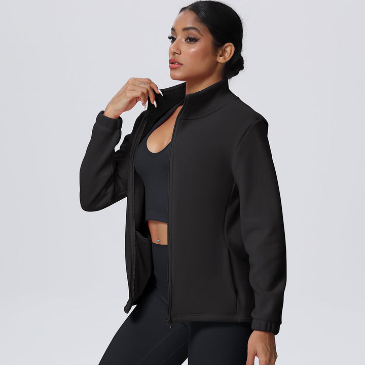 Fleece-Lined Zip-Up Jacket with Stand Collar