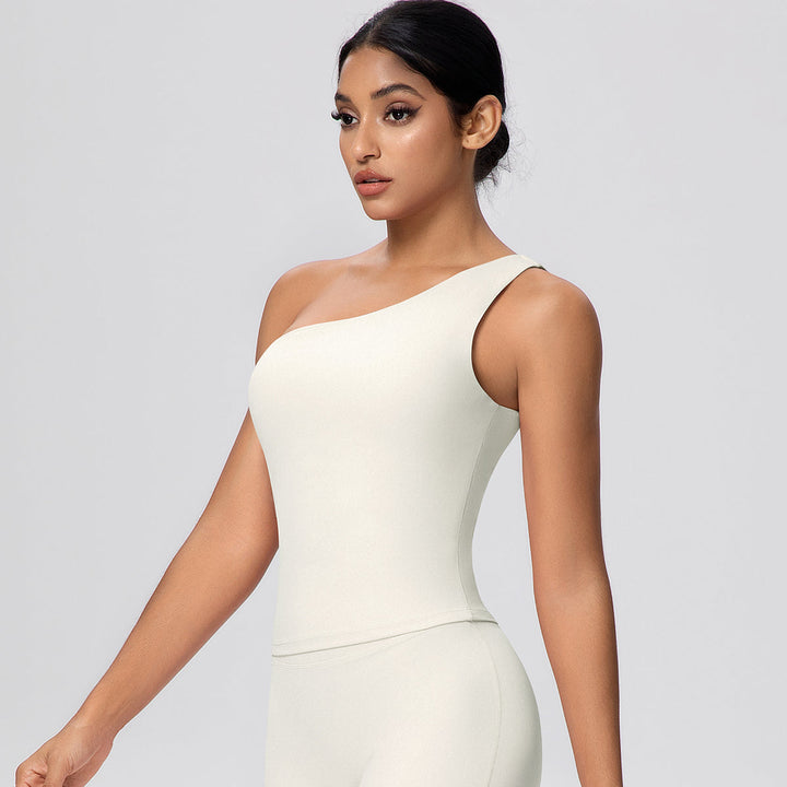 One-Shoulder Yoga Tank Top with Built-in Bra