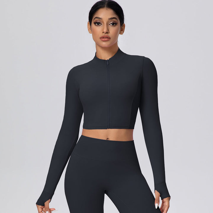 Cropped Zip-Up Long Sleeve Jacket