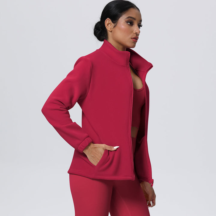 Fleece-Lined Zip-Up Jacket with Stand Collar