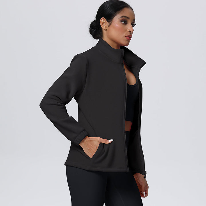Fleece-Lined Zip-Up Jacket with Stand Collar