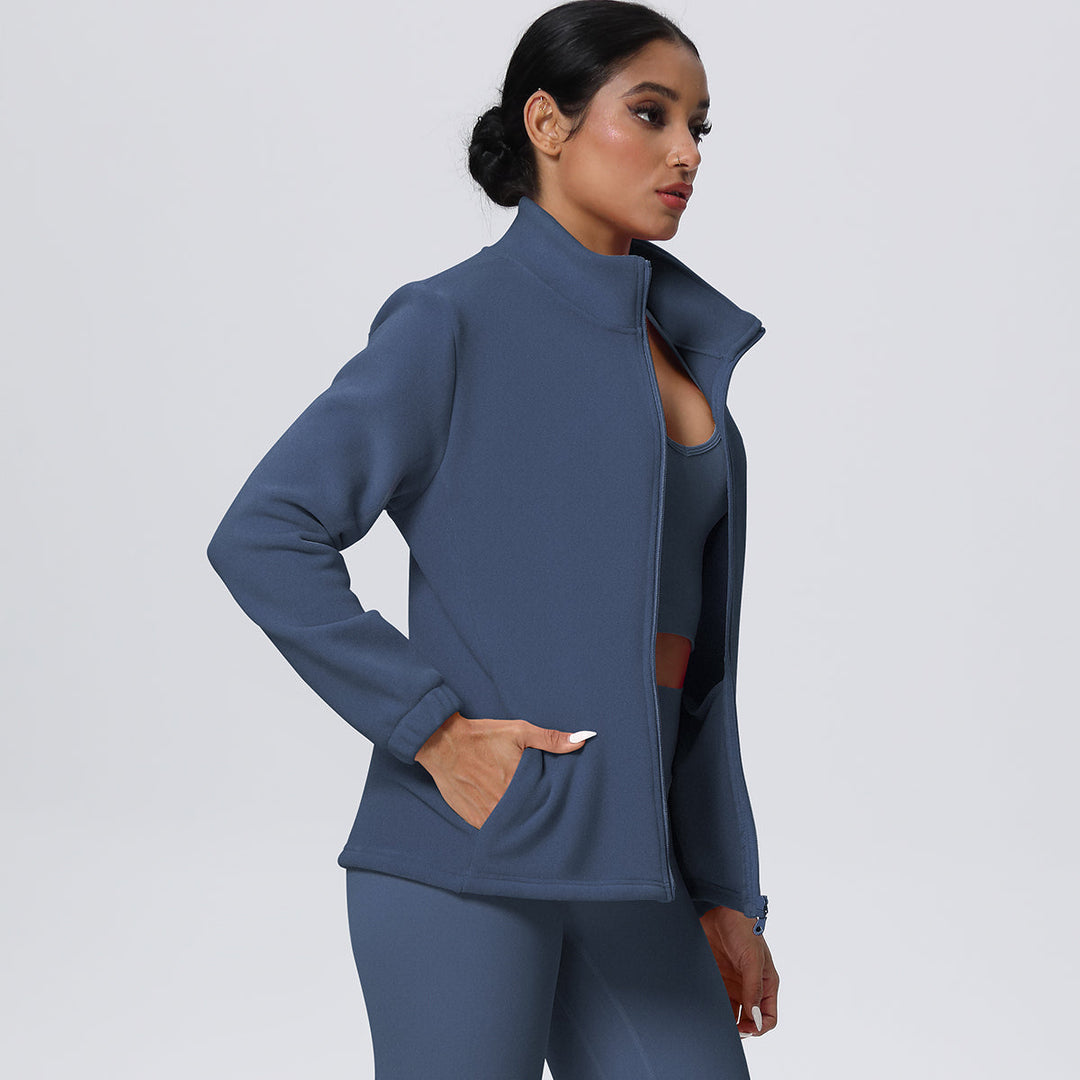Fleece-Lined Zip-Up Jacket with Stand Collar