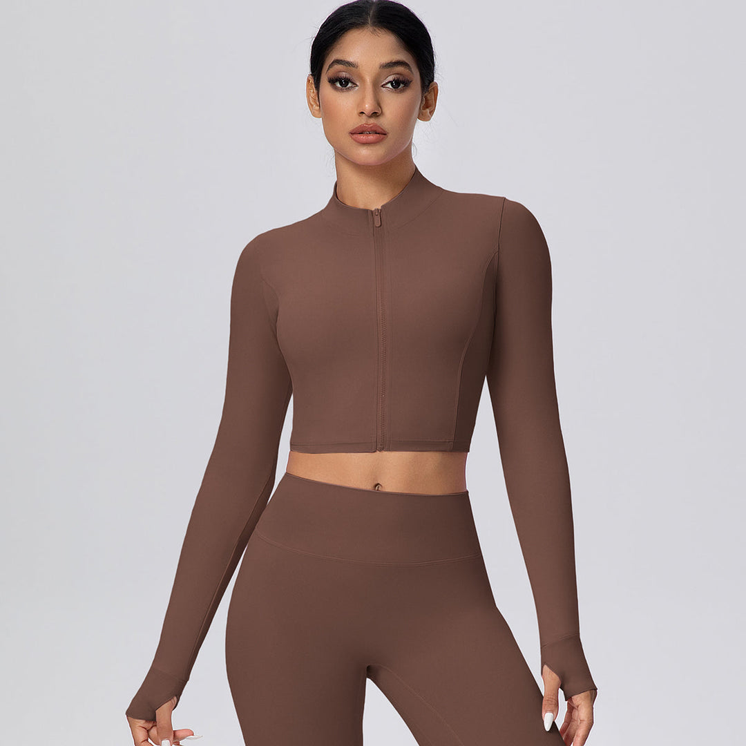 Cropped Zip-Up Long Sleeve Jacket