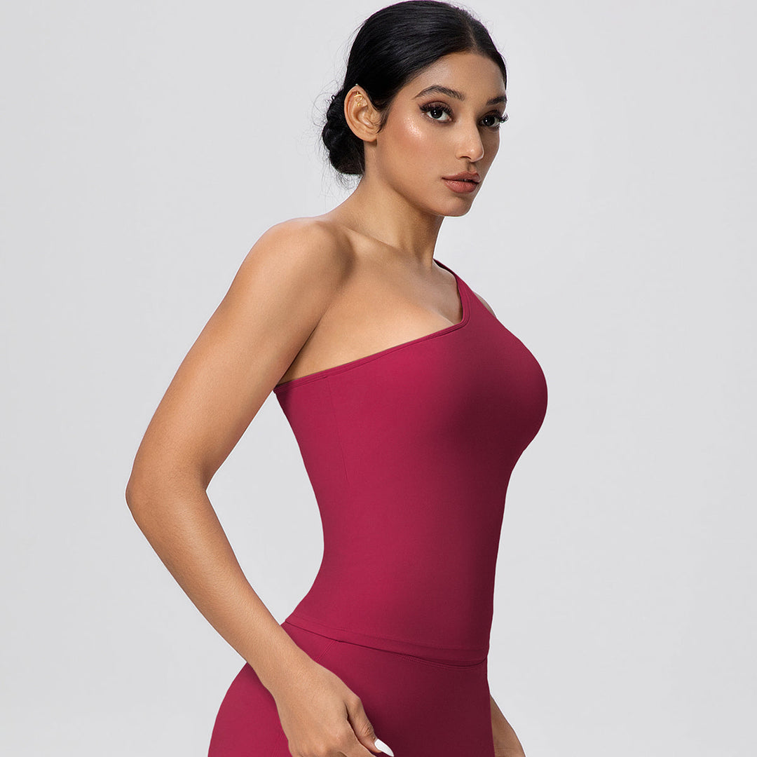One-Shoulder Yoga Tank Top with Built-in Bra