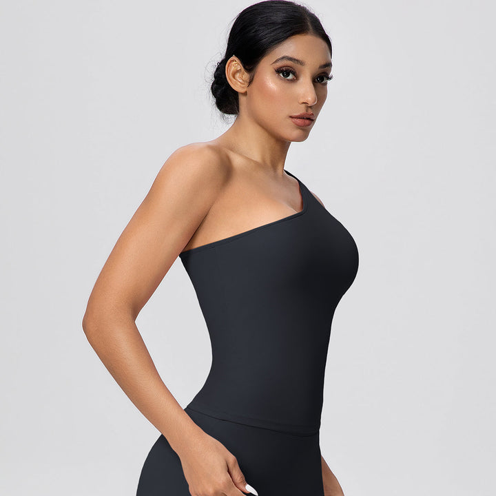 One-Shoulder Yoga Tank Top with Built-in Bra