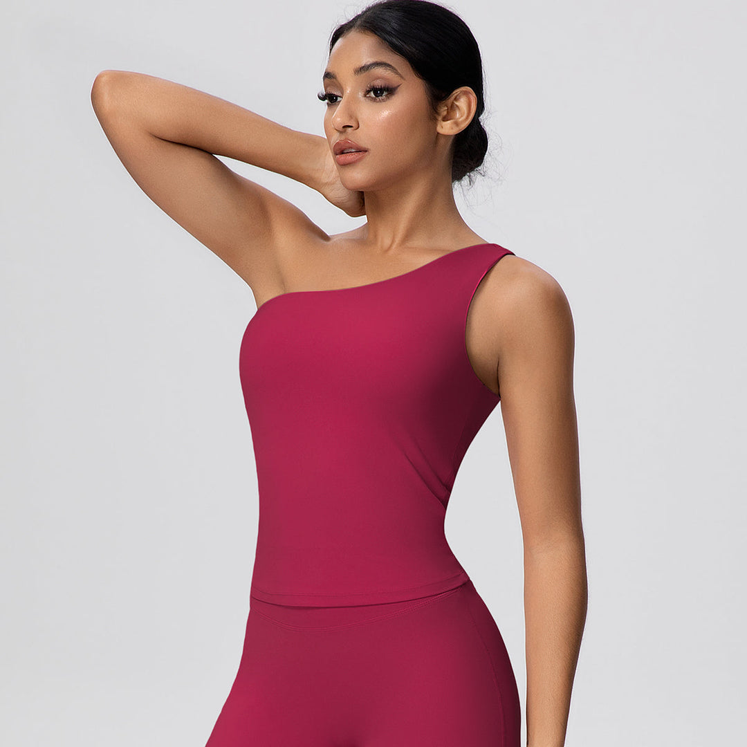 One-Shoulder Yoga Tank Top with Built-in Bra