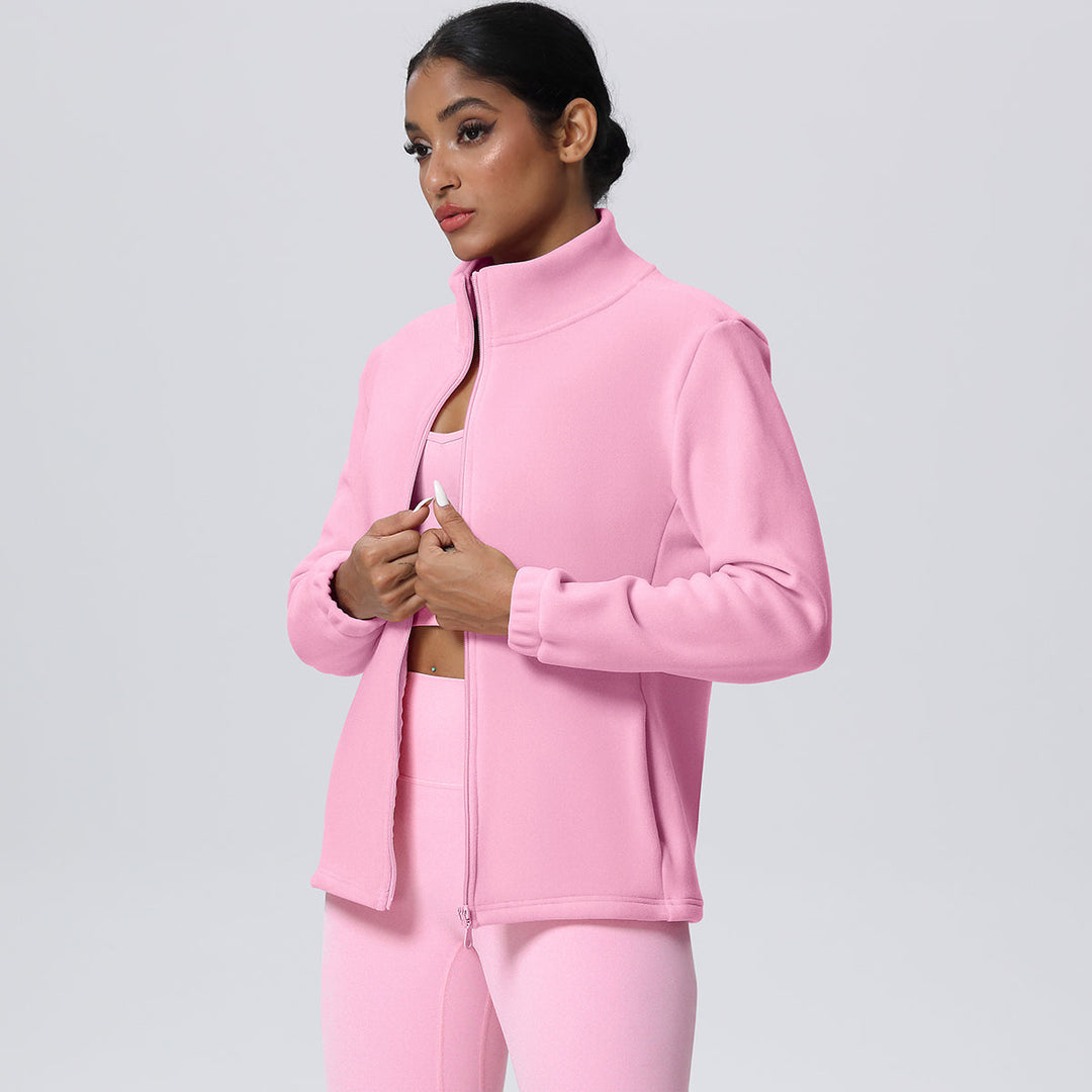 Fleece-Lined Zip-Up Jacket with Stand Collar