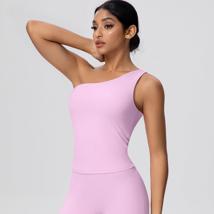 One-Shoulder Yoga Tank Top with Built-in Bra
