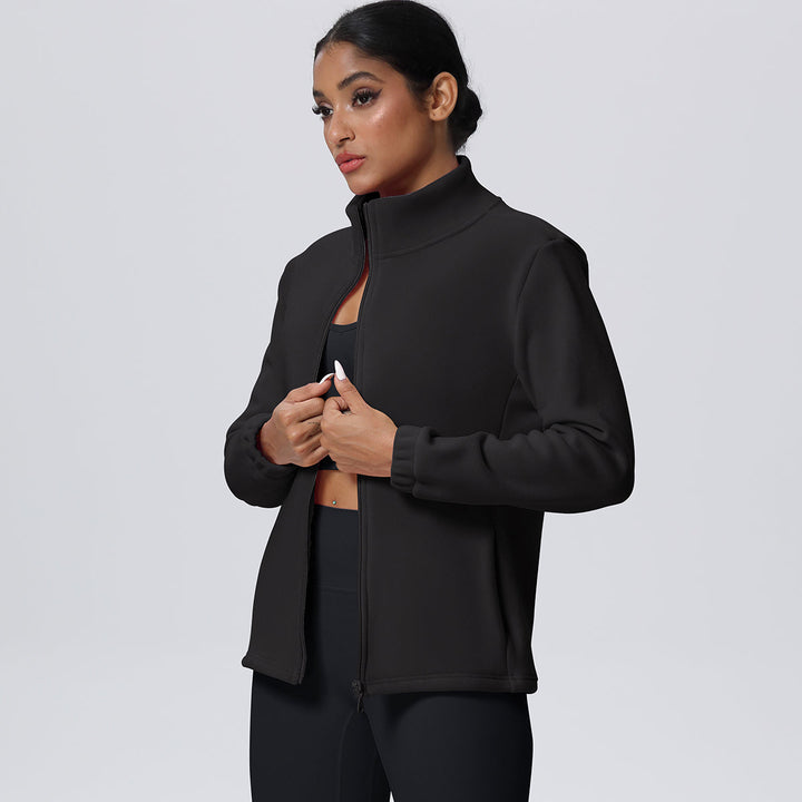 Fleece-Lined Zip-Up Jacket with Stand Collar