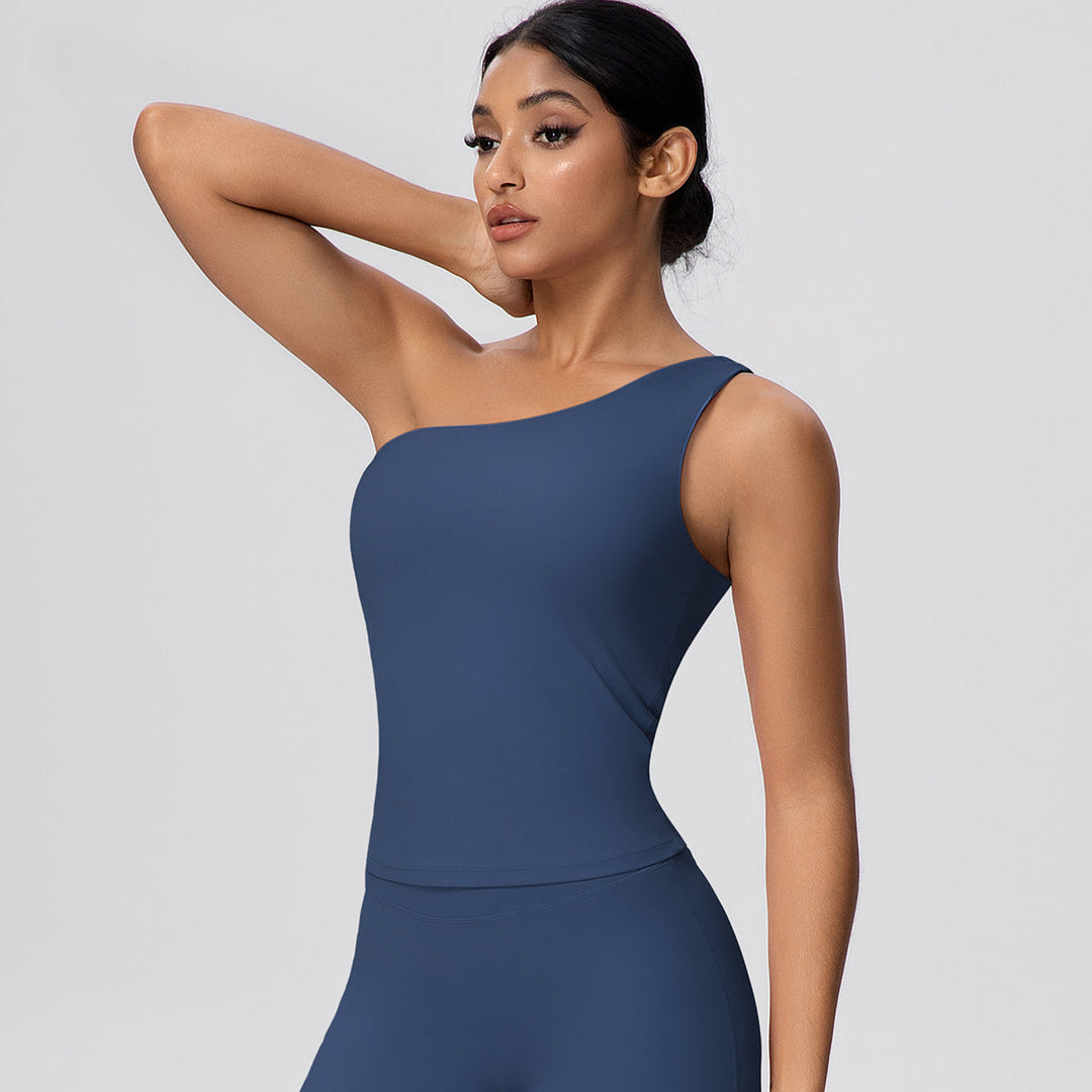 One-Shoulder Yoga Tank Top with Built-in Bra