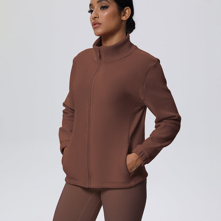 Fleece-Lined Zip-Up Jacket with Stand Collar