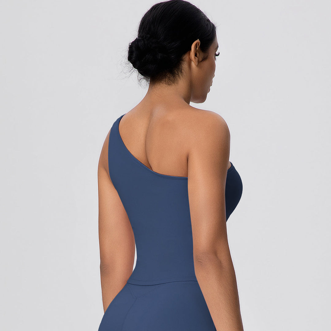One-Shoulder Yoga Tank Top with Built-in Bra