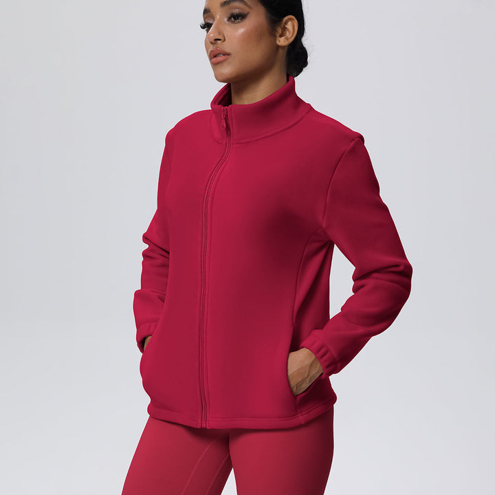 Fleece-Lined Zip-Up Jacket with Stand Collar