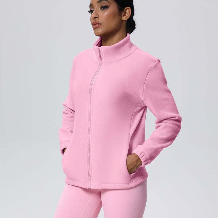 Fleece-Lined Zip-Up Jacket with Stand Collar