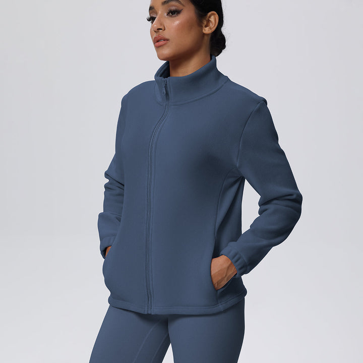 Fleece-Lined Zip-Up Jacket with Stand Collar