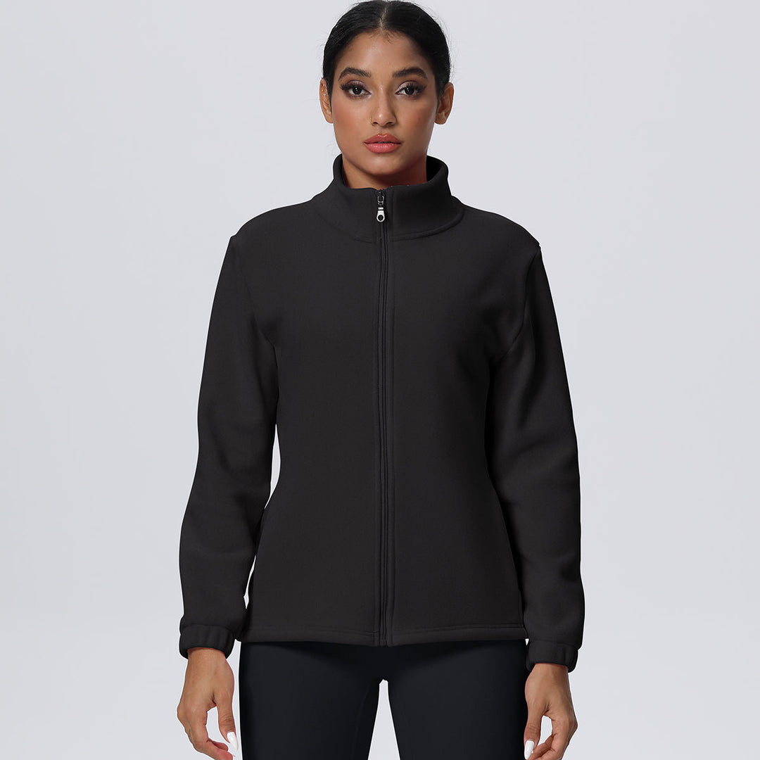 Fleece-Lined Zip-Up Jacket with Stand Collar