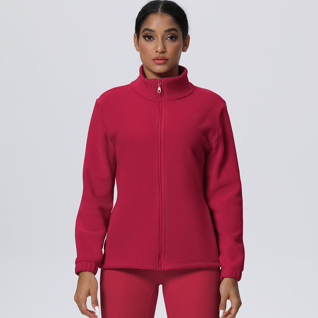 Fleece-Lined Zip-Up Jacket with Stand Collar