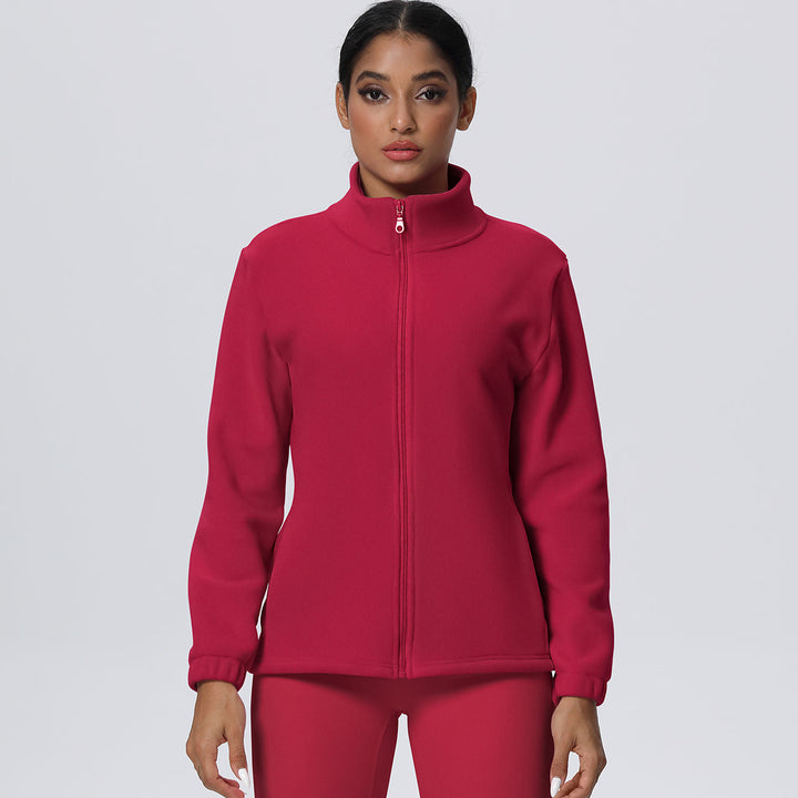 Fleece-Lined Zip-Up Jacket with Stand Collar