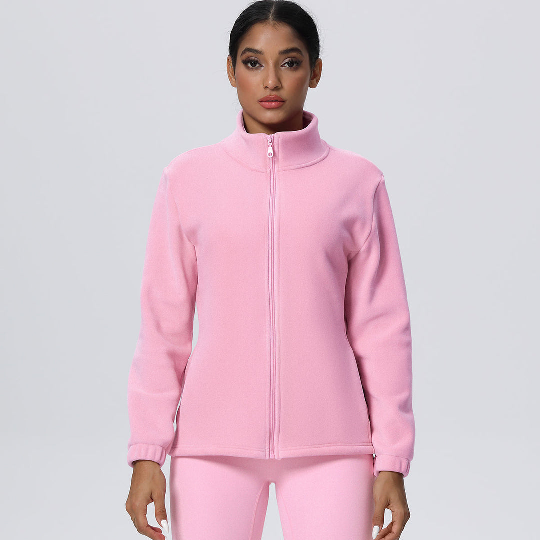 Fleece-Lined Zip-Up Jacket with Stand Collar