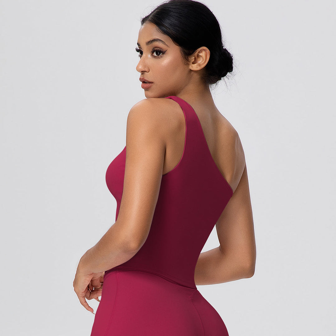 One-Shoulder Yoga Tank Top with Built-in Bra