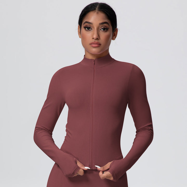 High-Stretch Zip-Up Jacket with Thumbholes