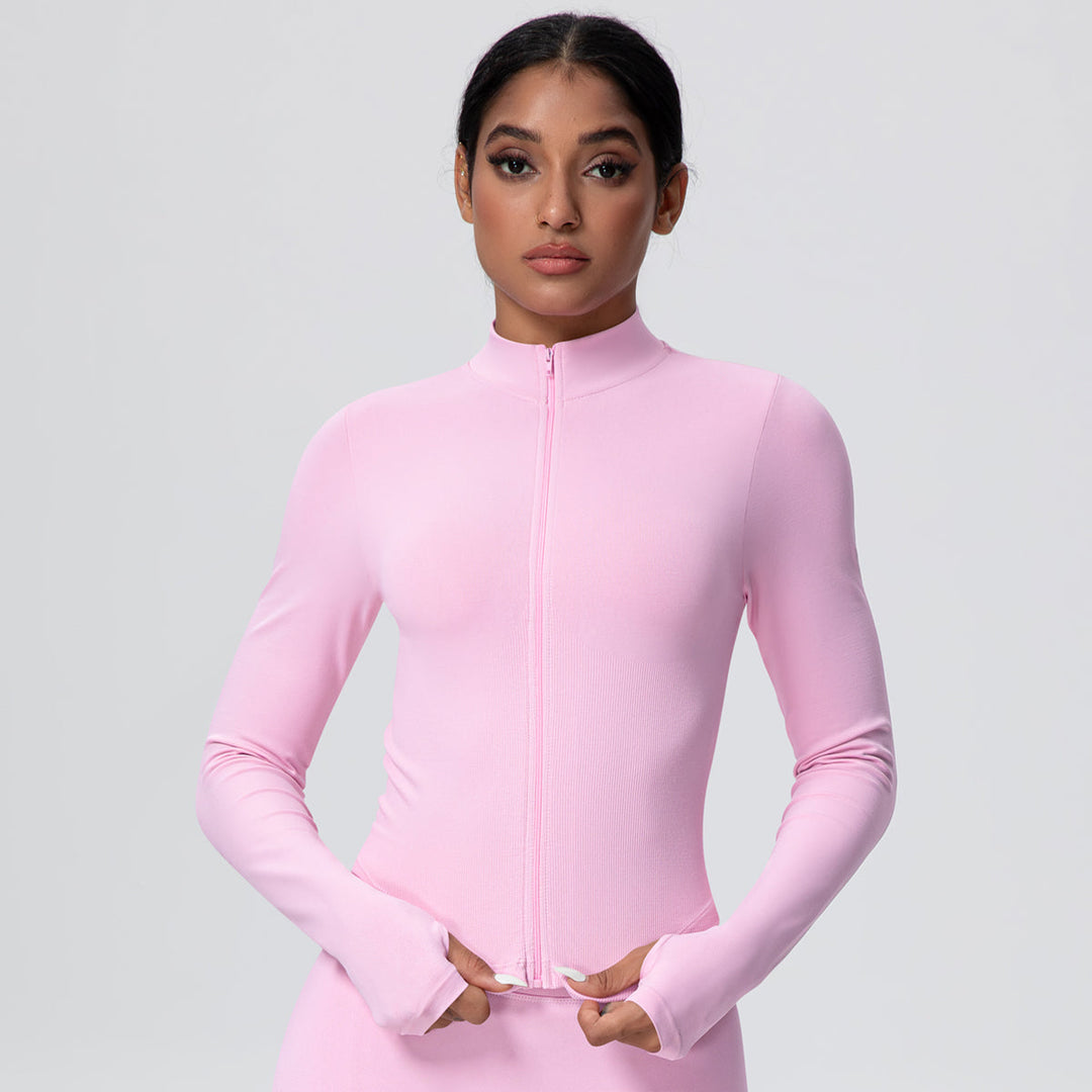 High-Stretch Zip-Up Jacket with Thumbholes