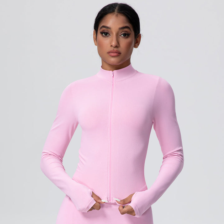 High-Stretch Zip-Up Jacket with Thumbholes