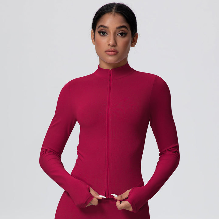 High-Stretch Zip-Up Jacket with Thumbholes