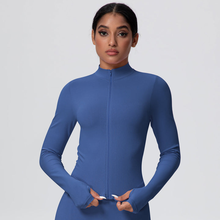 High-Stretch Zip-Up Jacket with Thumbholes