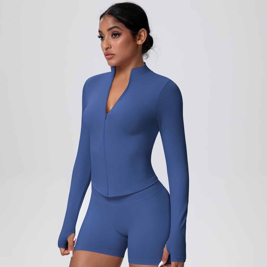 High-Stretch Zip-Up Jacket with Thumbholes