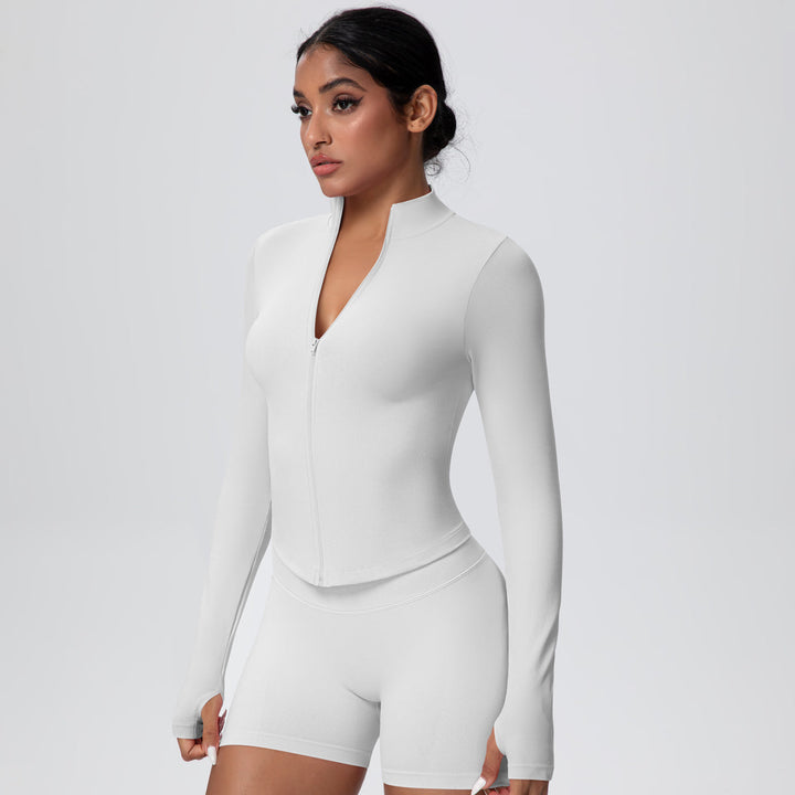 High-Stretch Zip-Up Jacket with Thumbholes