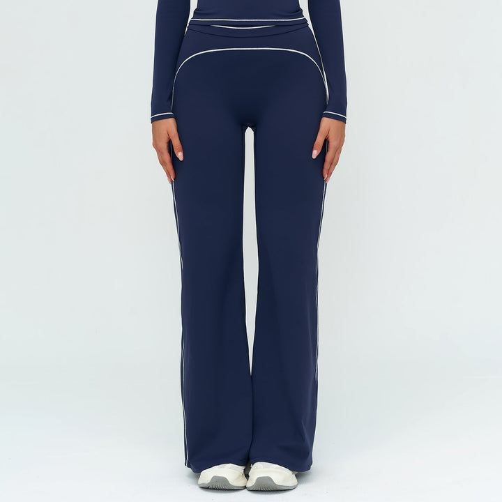 Contrast-Stitch Straight Leg Pants