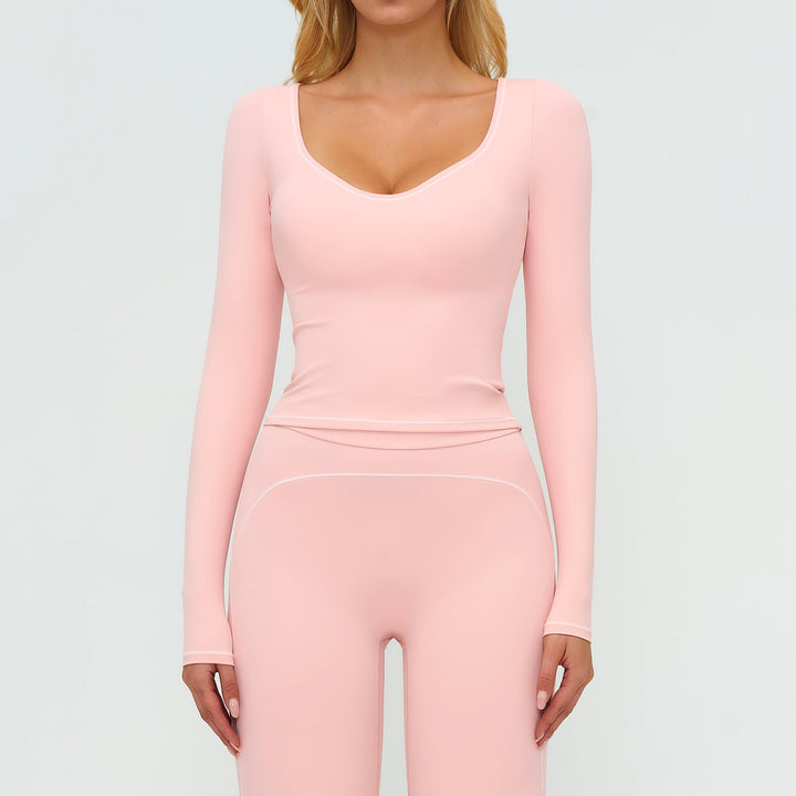 Contrast-Stitch Long-Sleeve Top