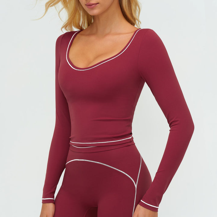 Contrast-Stitch Long-Sleeve Top