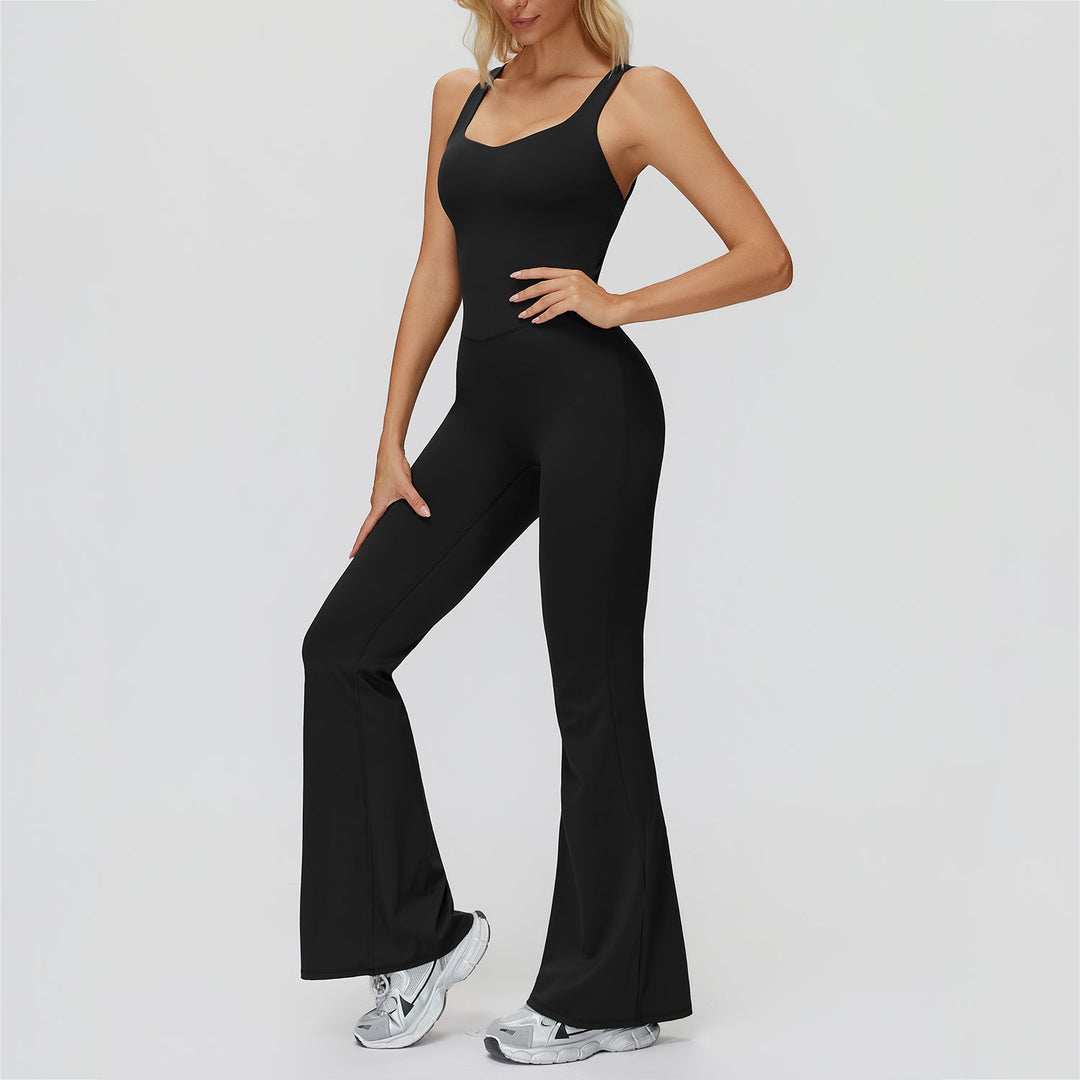 Cross-Back Open-Back Flare Jumpsuit