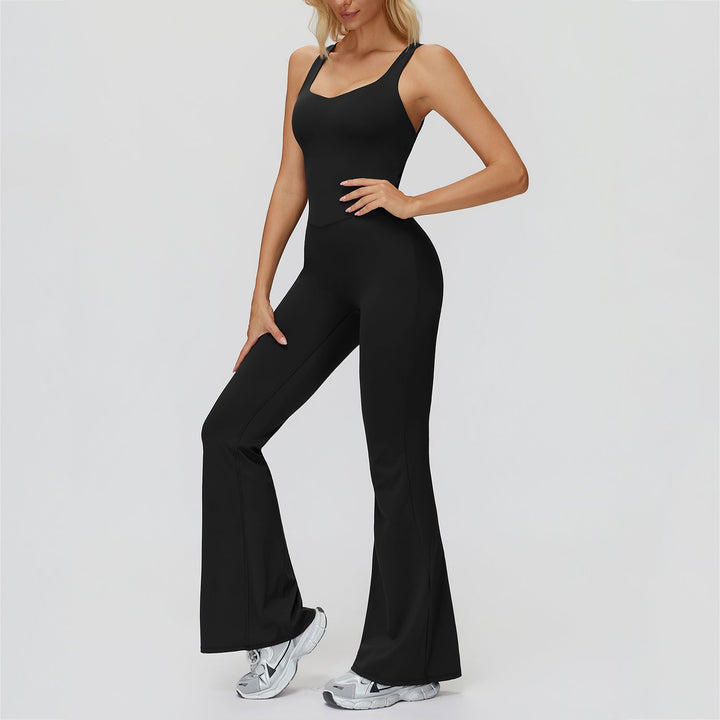 Cross-Back Open-Back Flare Jumpsuit